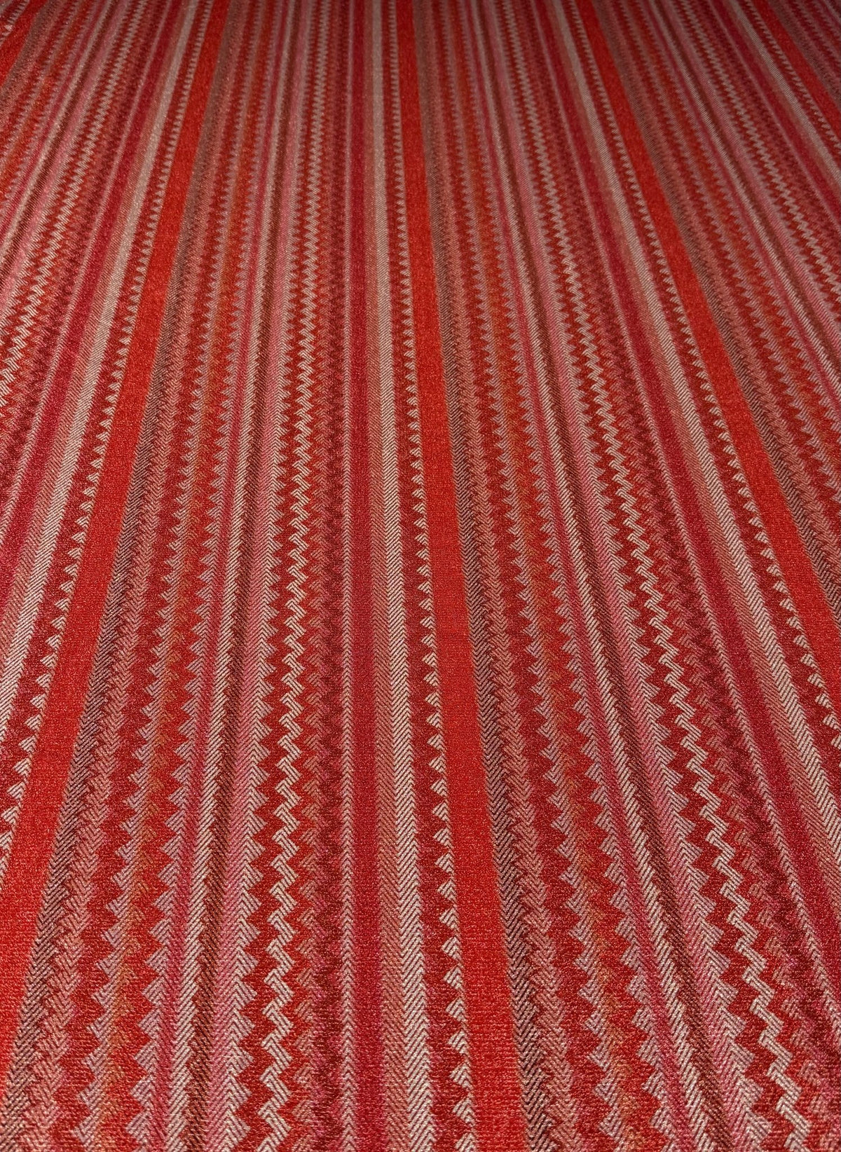 4 - Way Stretch Pink Red Zigzag Knit Fabric with Lurex Accent - Whotex Fabrics London