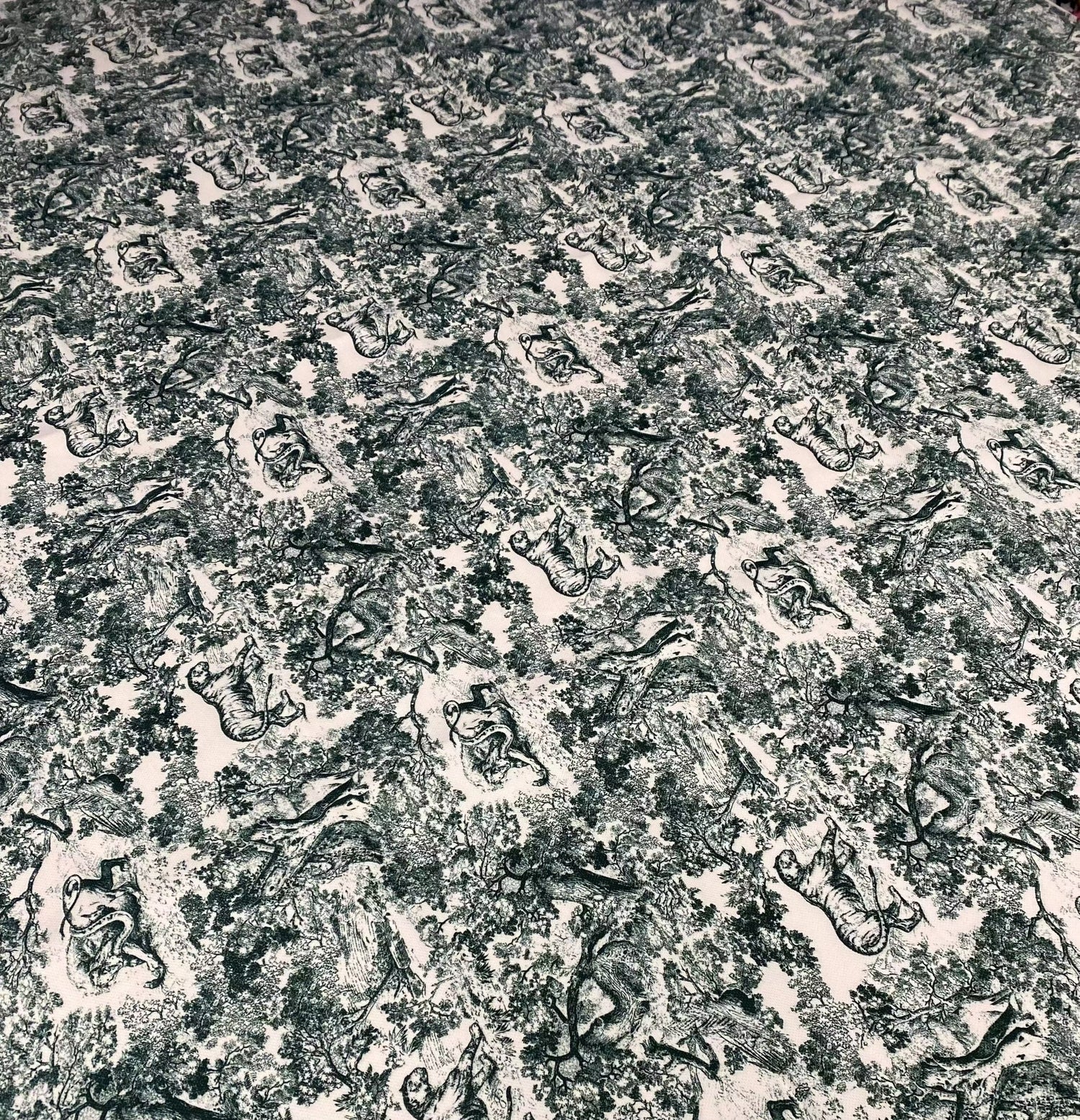 Close-up of Lion Design Upholstery Fabric with intricate black and white lion motifs on textured background for stylish home decor