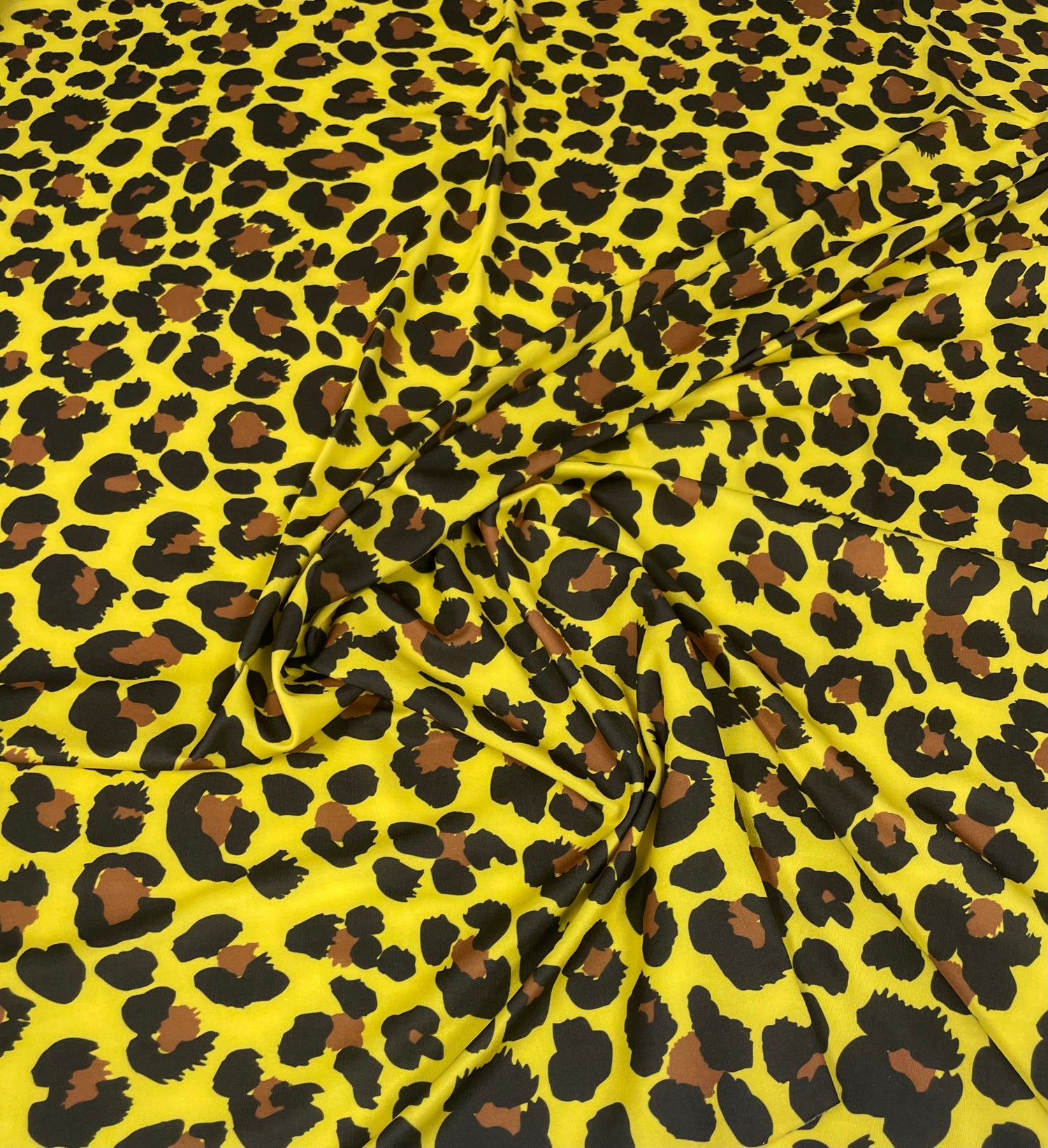 Sarı Leopar Desen Likralı Kumaş
