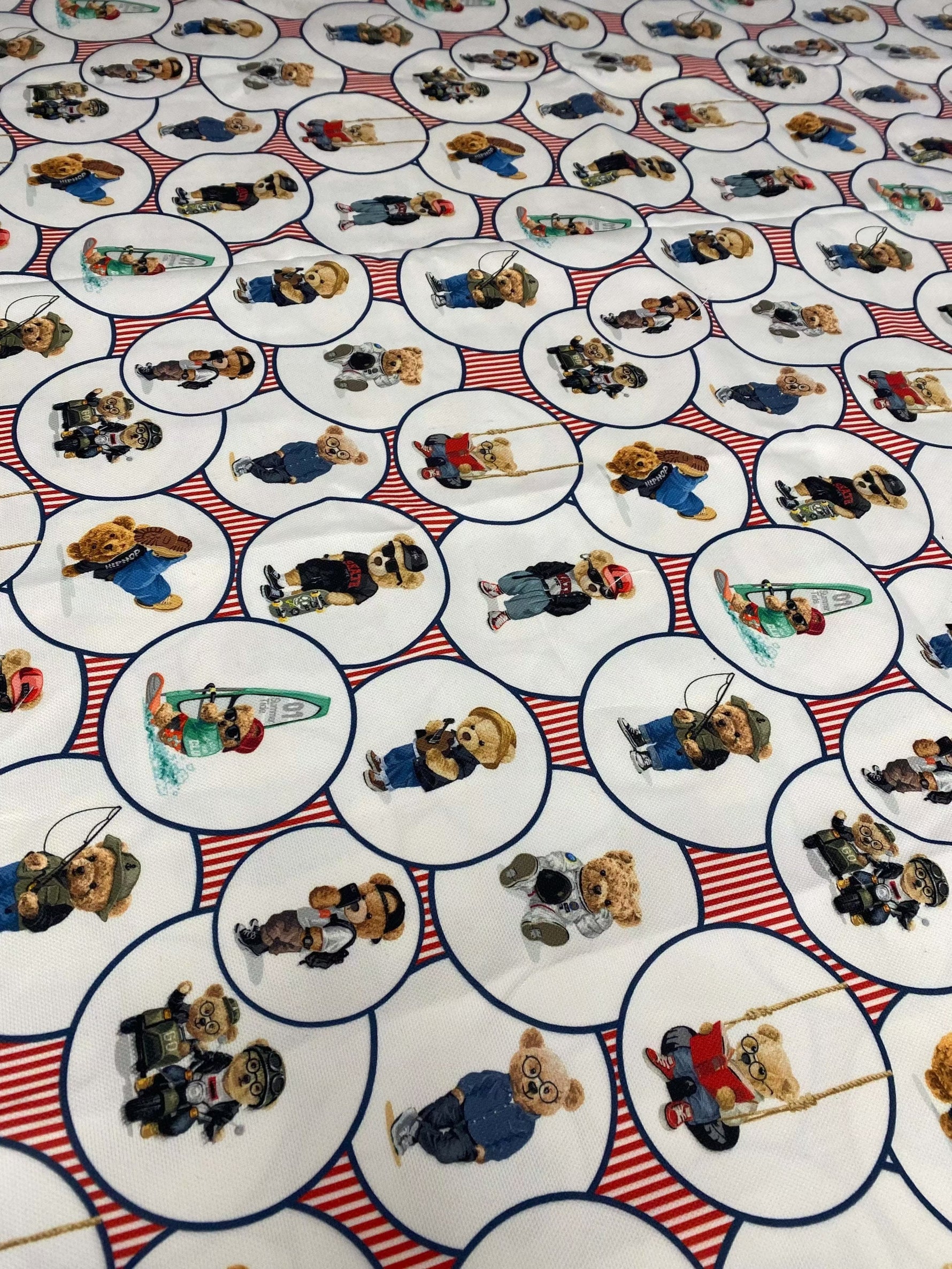 Teddy Design Upholstery Fabric with playful teddy bear patterns on soft, durable polyester for home decor projects