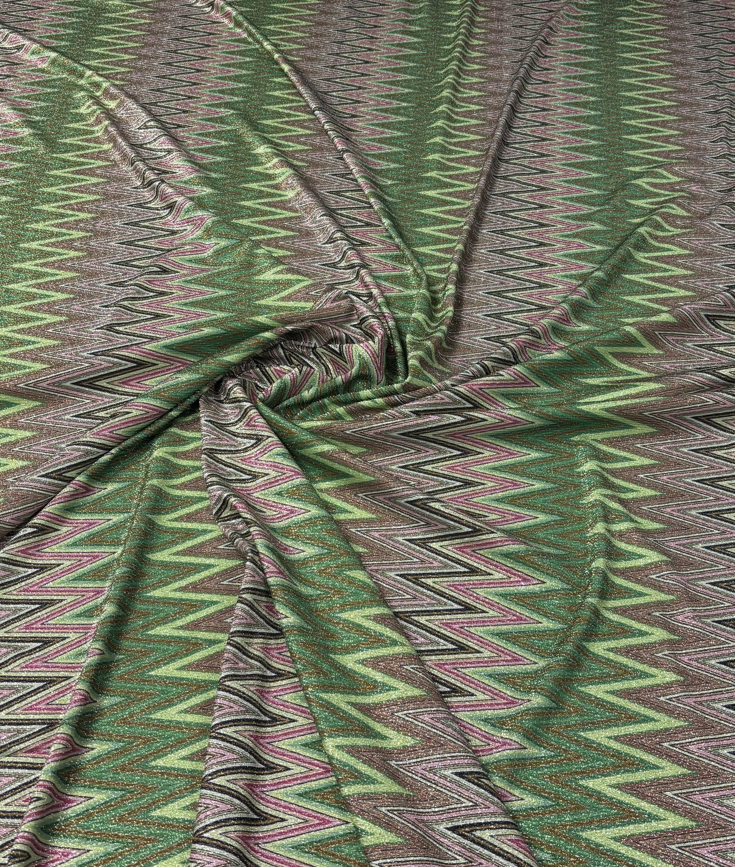 Yeşil Zigzag Simli Lurex Triko Kumaş
