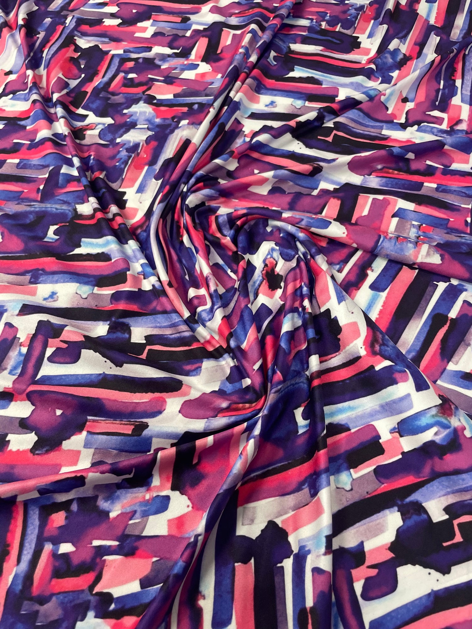 Mor Pembe Soyut Geometrik Desen Likralı Kumaş