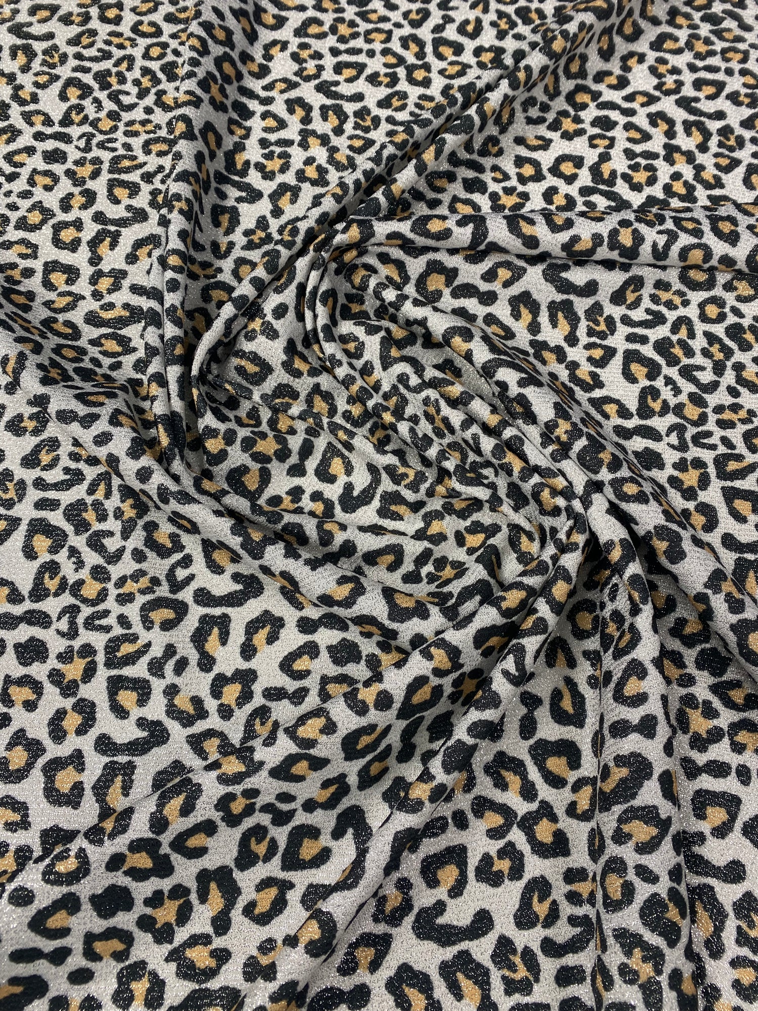 Küçük Leopar Desen Likralı Simli Lurex Kumaş
