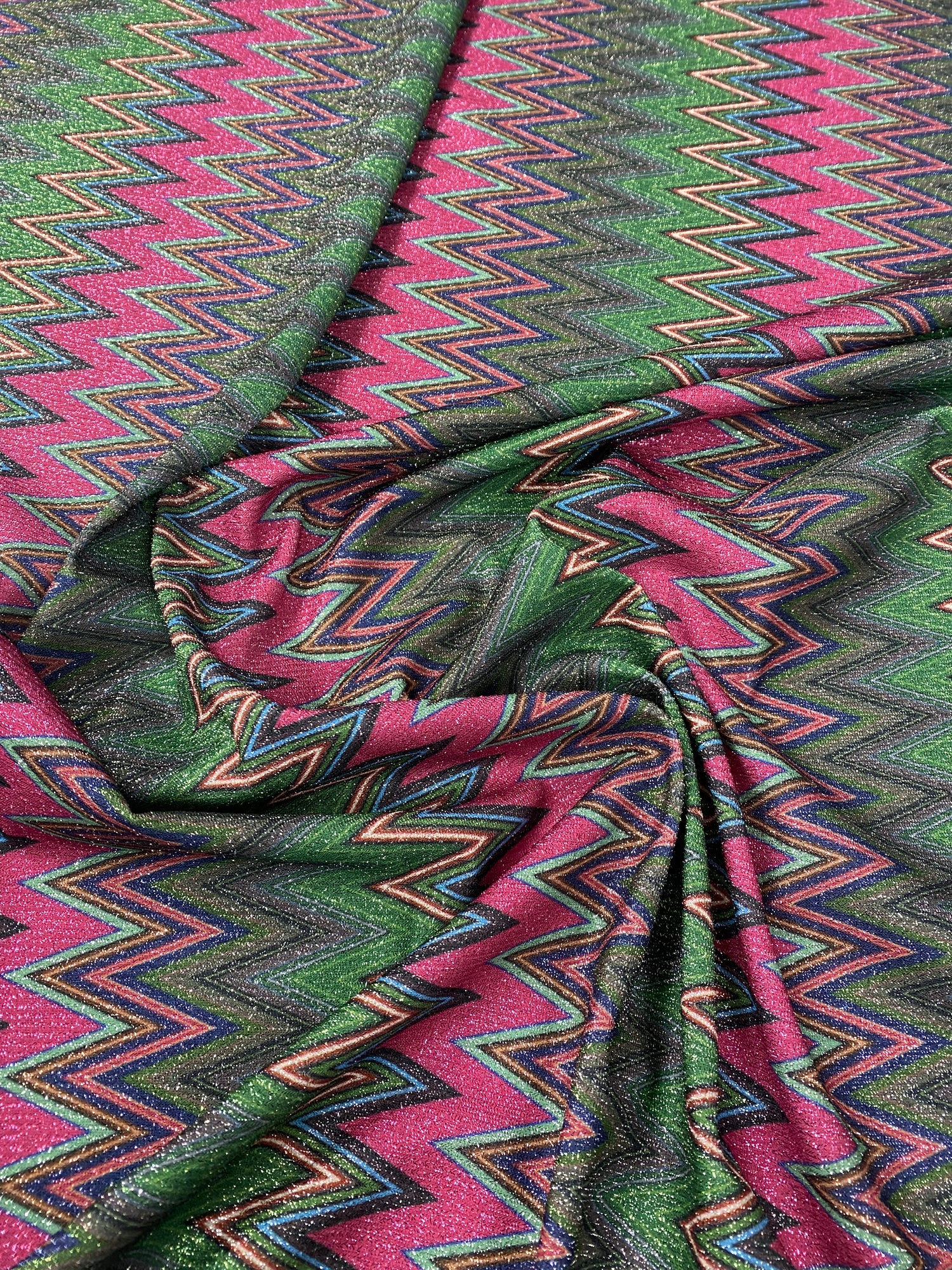 Pembe Zigzag Triko Simli Lurex Kumaş