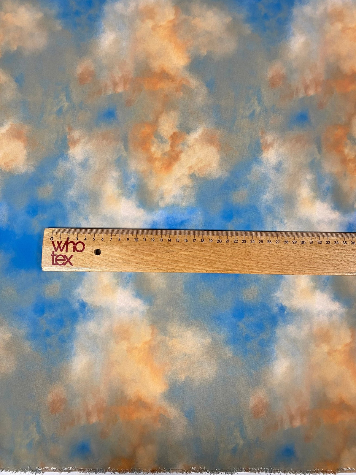 Abstract Cloud Print Crepe Fabric by the Metre – Blue Orange Beige - Whotex Online Fabric Store