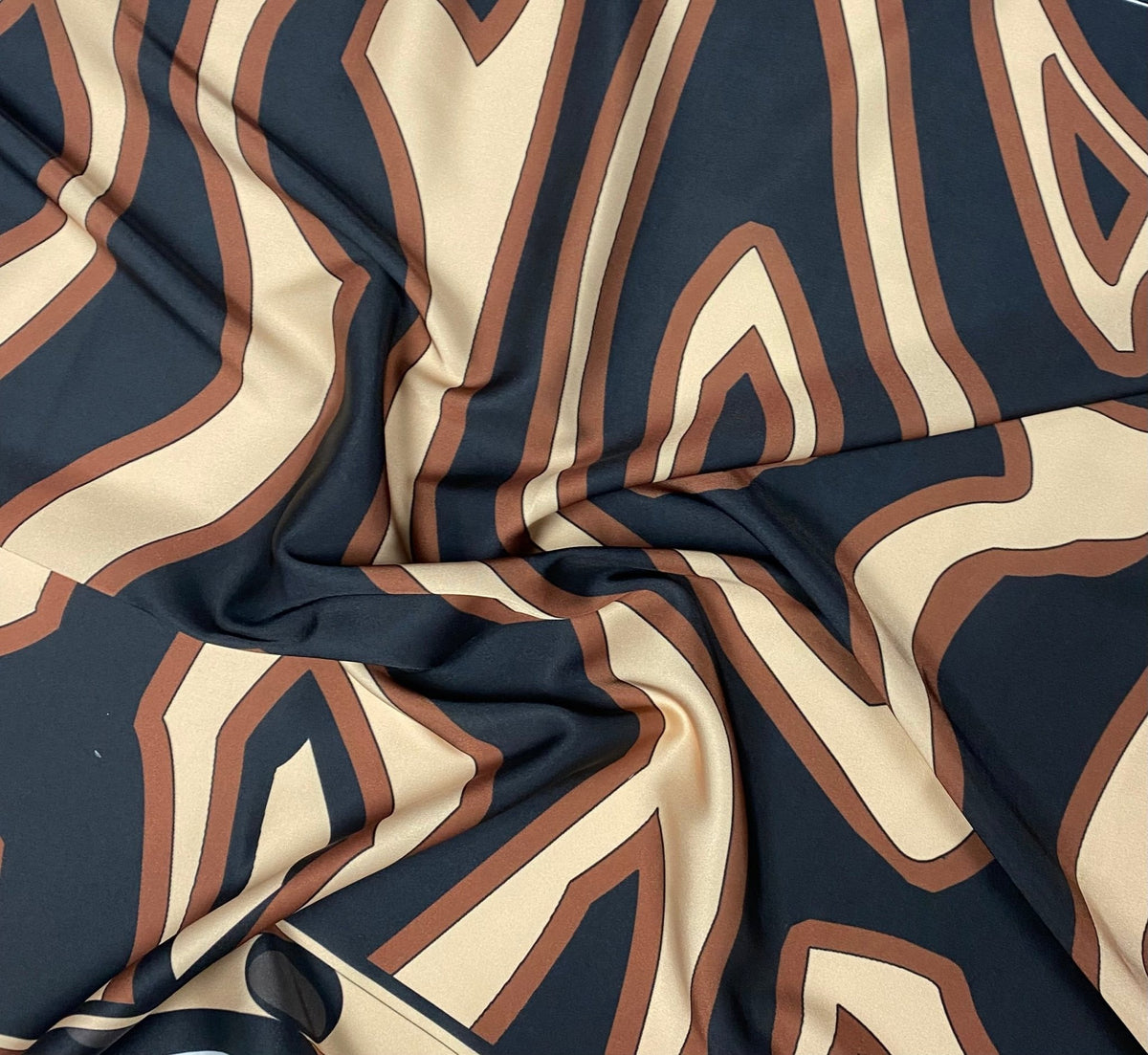 Abstract Lines Fabric – Beige Brown Graphic Print by the Metre - Whotex Fabrics London