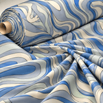 Abstract Pattern Fabric in Blue and Grey by the Metre - Whotex Fabrics London