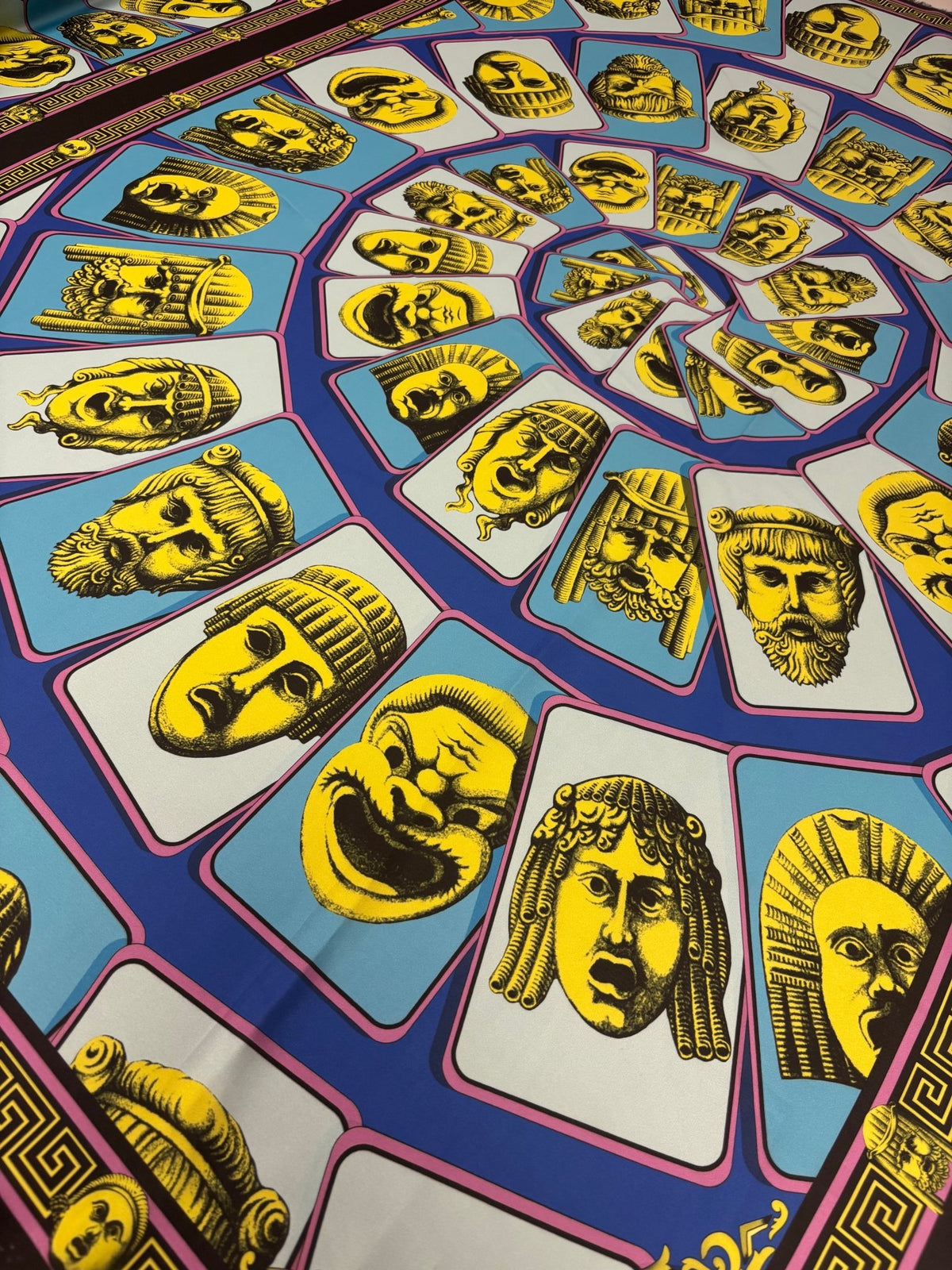 Ancient Greek Mask Print Chiffon Satin Fabric by the Metre - Whotex Online Fabric Store
