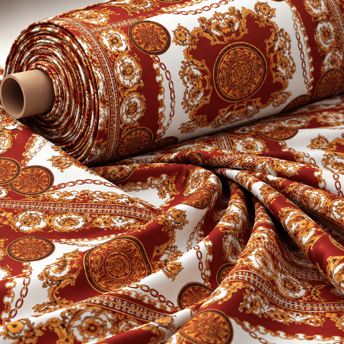 Baroque Chain Print Crepe Fabric by the Metre - Whotex Fabrics London