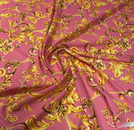Baroque Floral Crepe Fabric by the Metre – Pink & Gold Luxury Design - Whotex Online Fabric Store