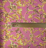 Baroque Floral Crepe Fabric by the Metre – Pink & Gold Luxury Design - Whotex Online Fabric Store