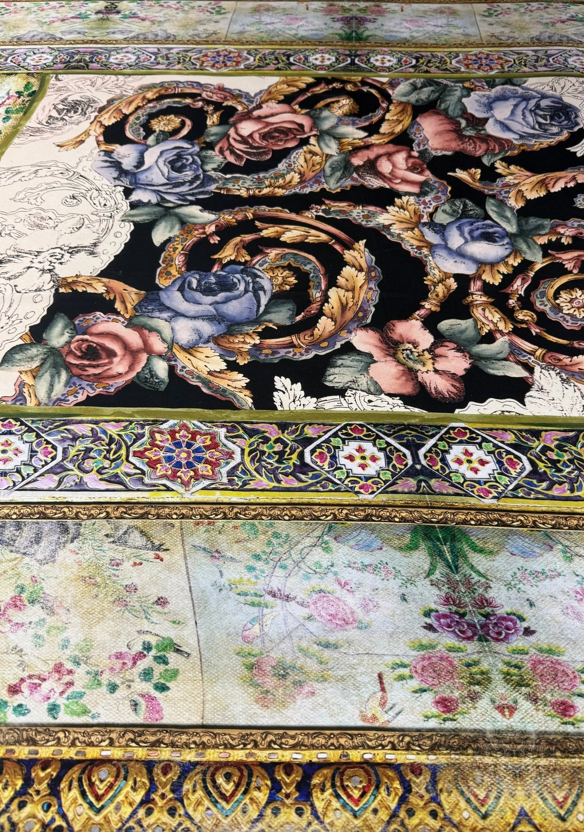 Baroque Floral Satin Fabric by the Metre - Whotex Fabrics London