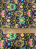 Baroque Floral Spandex Fabric with Gold Motifs - Whotex Fabrics London