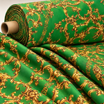 Baroque Green Gold Print Fabric Sold by Metre - Whotex Fabrics London