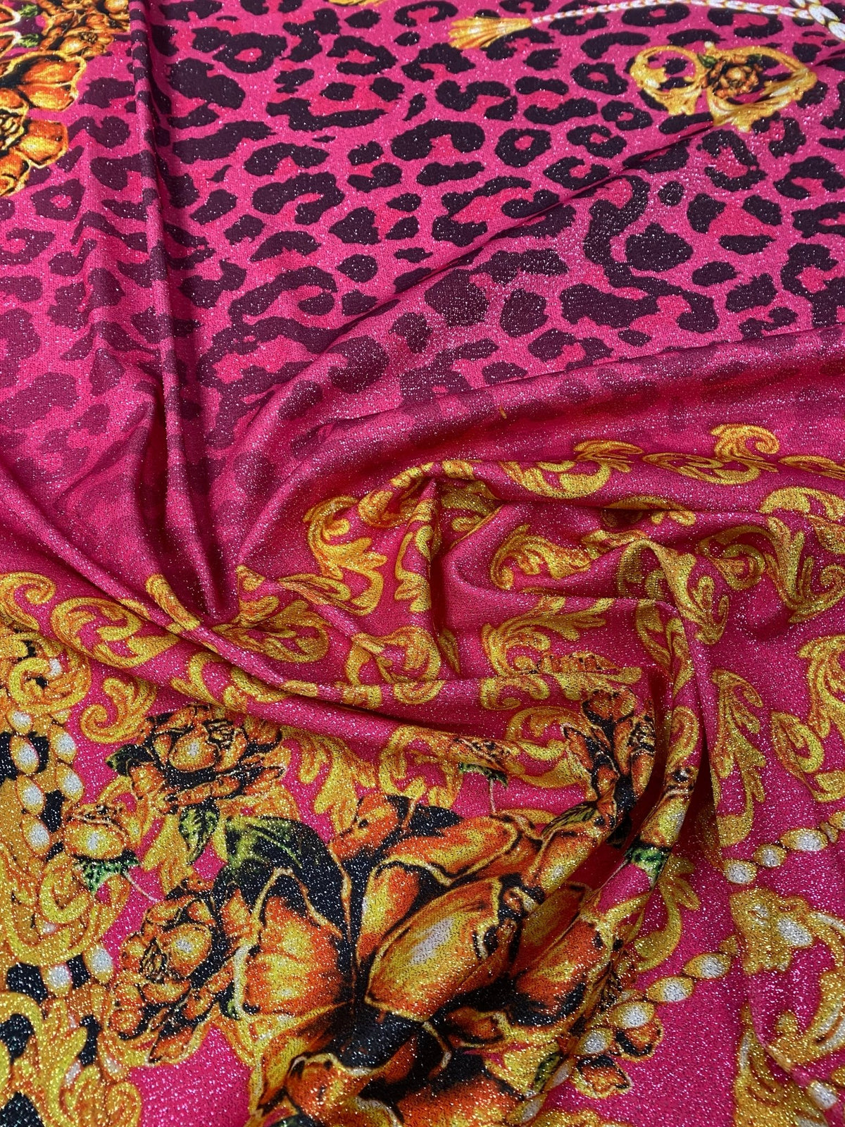 Baroque Leopard Lurex Fabric by the Metre - Whotex Fabrics London