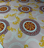 Baroque Medallion Crepe Fabric by the Metre – Beige Red & Gold Design - Whotex Online Fabric Store