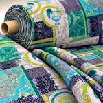Baroque Pattern Fabric Green Borders and Soft Color Palette Fabric by Metre - Whotex Fabrics London