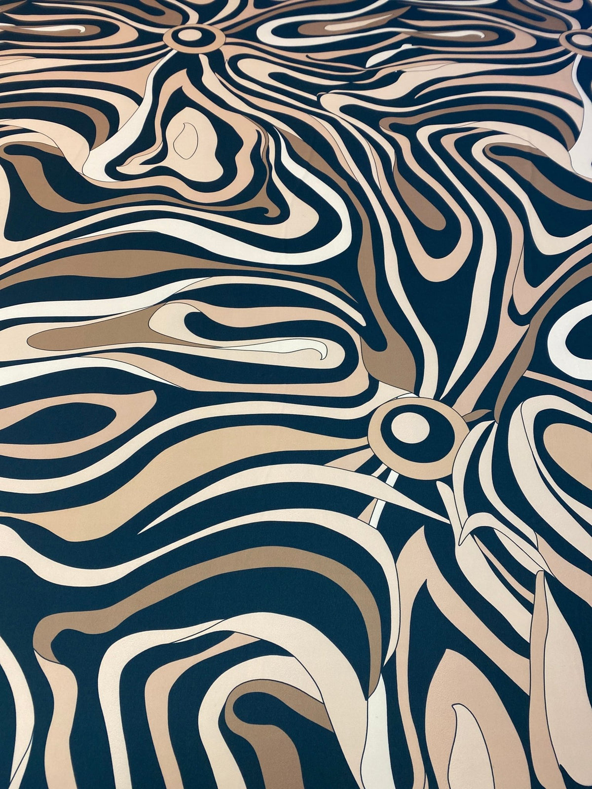Beige Black Abstract Wave Fabric by the Metre - Whotex Fabrics London