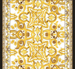 Yellow Big Majolica pattern fabric with intricate Sicilian-inspired floral and scroll designs on a white background, ideal for upholstery and home decor projects.