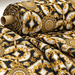 Black and Gold Medallion Fabric Sold by Metre - Whotex Fabrics London