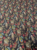 Black Chiffon Satin Fabric by the Metre – Gothic Crown Roses Feathers - Whotex Online Fabric Store