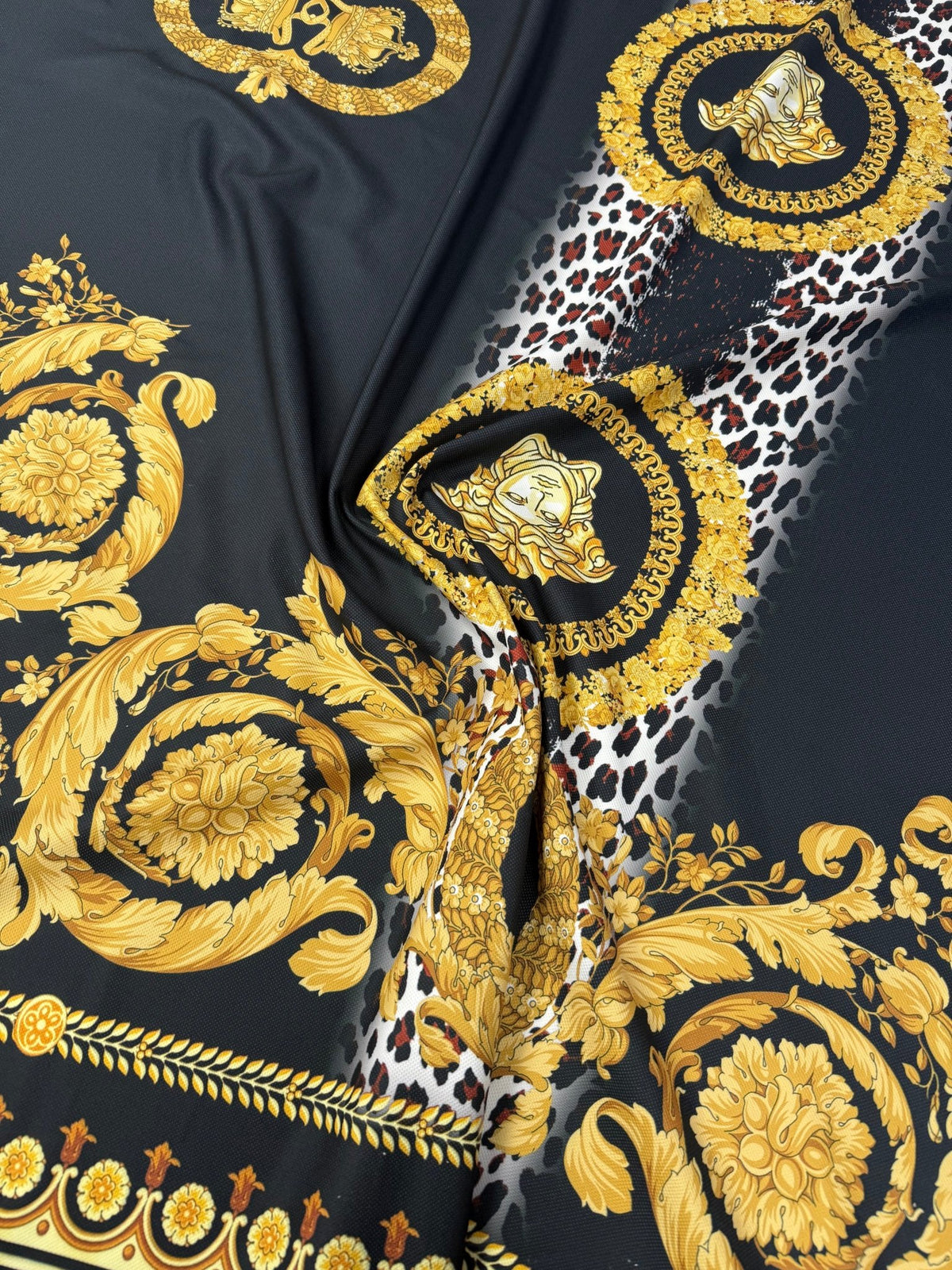 Black Gold Baroque Upholstery Fabric by the Metre - Whotex Fabrics London