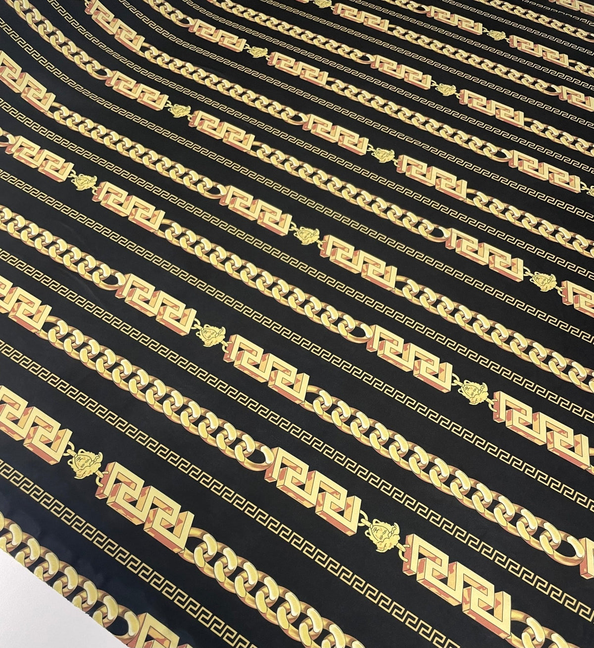 Black Gold Chain Print Fabric by the Metre - Whotex Fabrics London