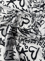 Black Graffiti Satin Fabric by the Metre - Whotex Fabrics London