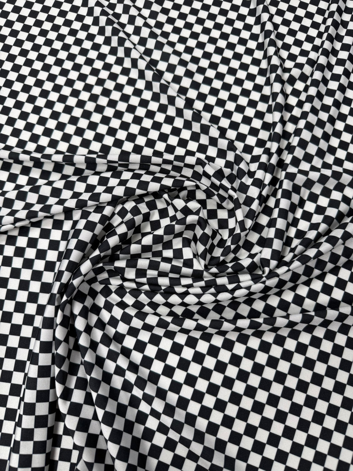 Black & White Checkerboard Spandex Fabric by the Metre - Whotex Fabrics London