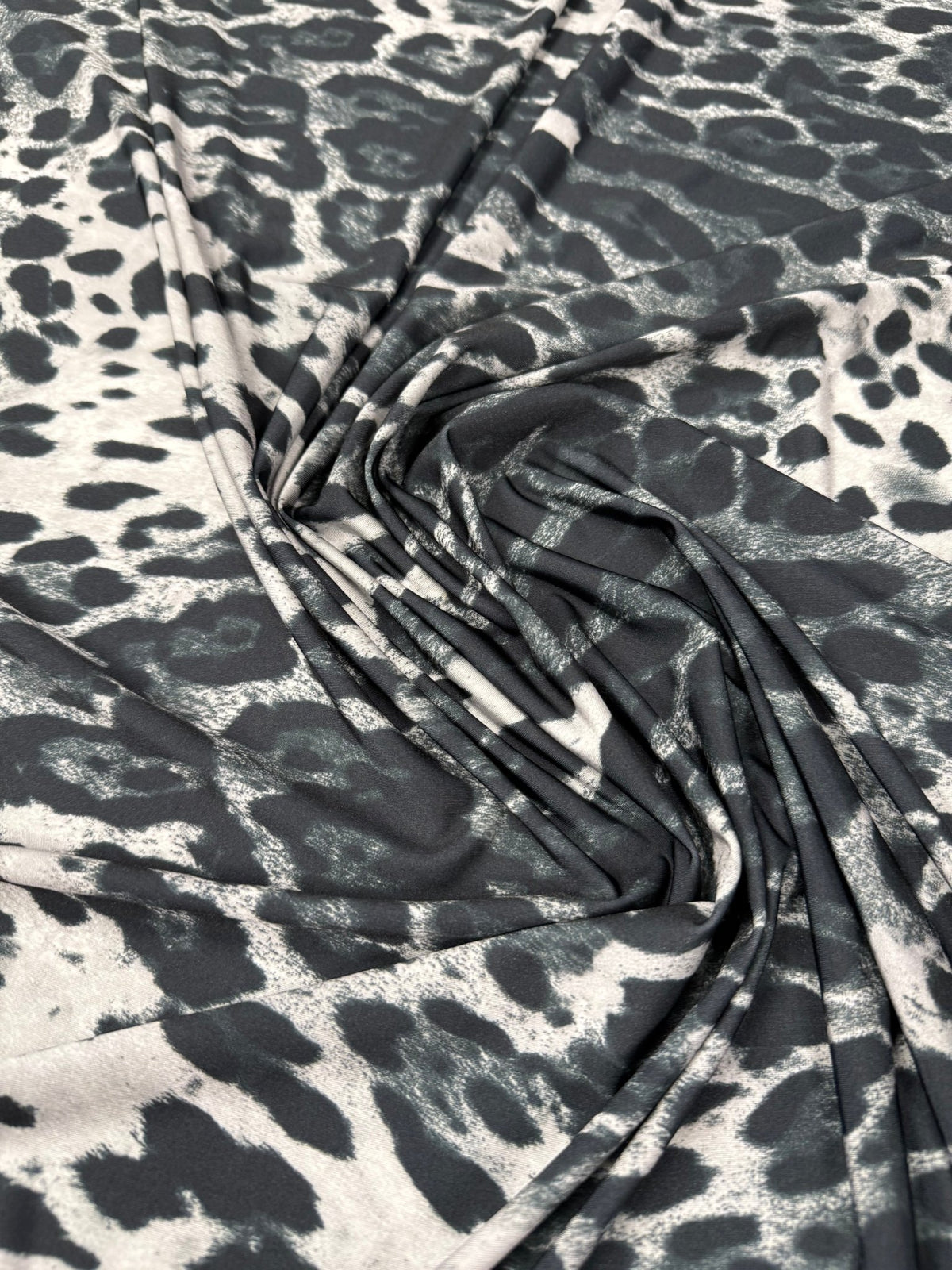 Black & White Leopard Print Spandex Fabric by the Metre - Whotex Fabrics London