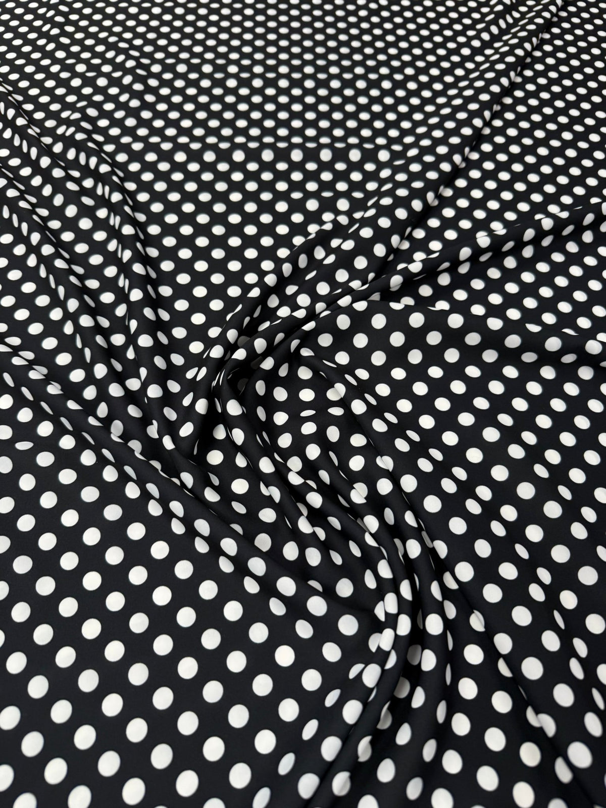 Black & White Polka Dot Crepe Fabric by the Metre - Whotex Fabrics London
