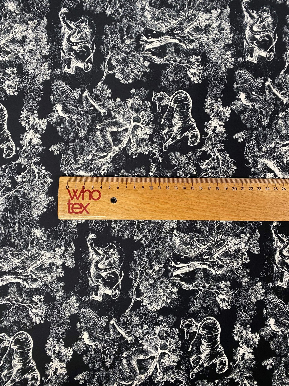 Black Wild Forest Pattern Fabric – Available in Satin, Crepe, Spandex & Chiffon | By Metre - Whotex Online Fabric Store