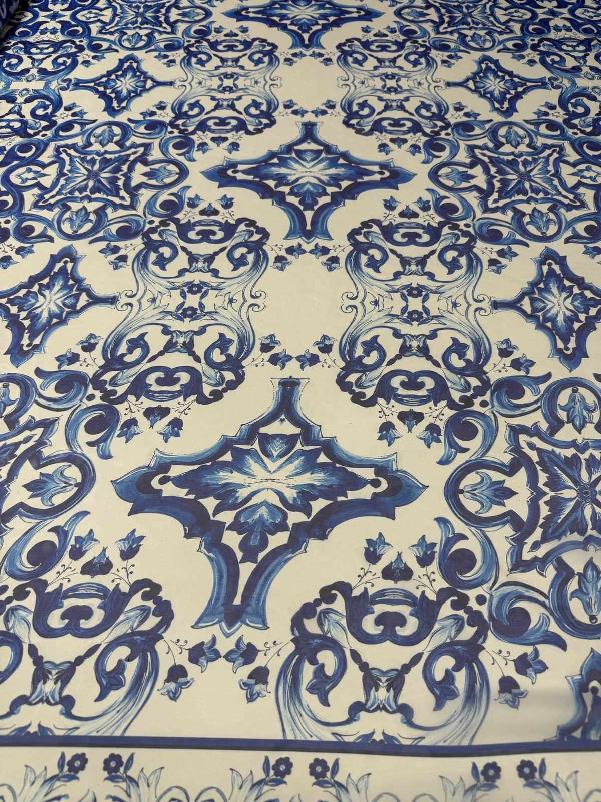 Blue Baroque Poly Silk Chiffon Fabric by the Metre - Whotex Fabrics London
