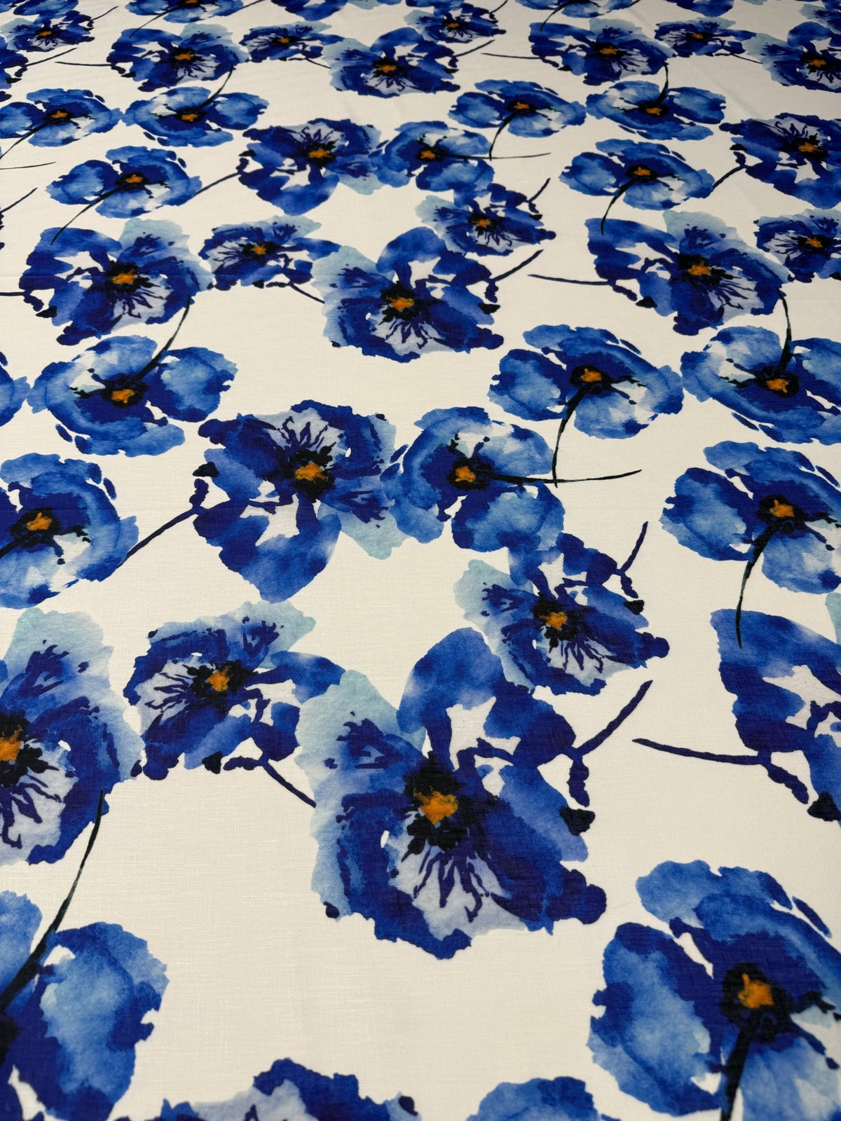 Blue Floral Linen Fabric by the Metre - Whotex Fabrics London