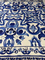 Blue Floral Satin Fabric by the Metre - Whotex Fabrics London