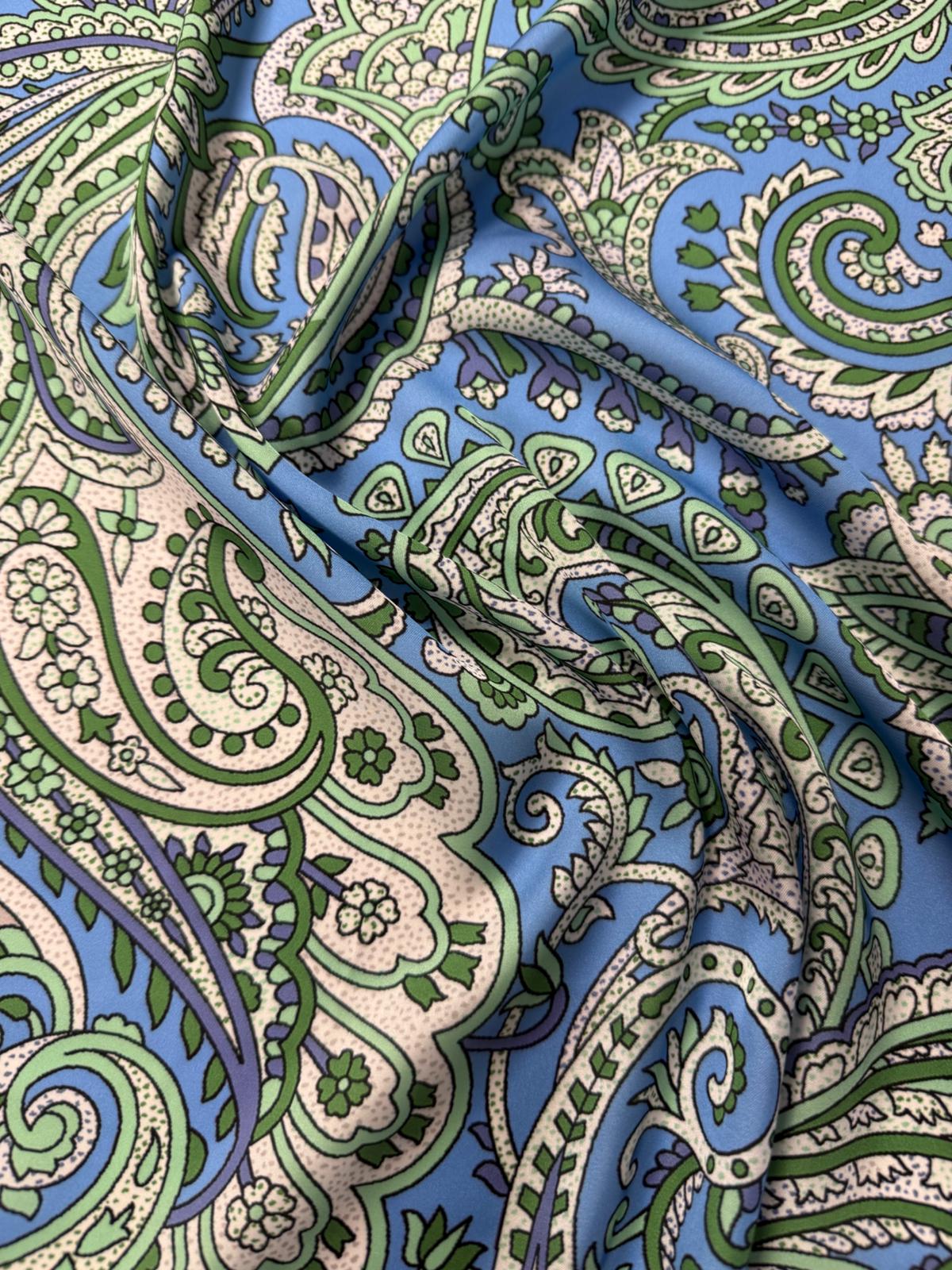 Blue & Green Paisley Print Fabric by the Metre | Dressmaking - Whotex Fabrics London