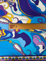 Blue & Mustard Psychedelic Swirl Organic Cotton Poplin Fabric by the Metre - Whotex Fabrics London