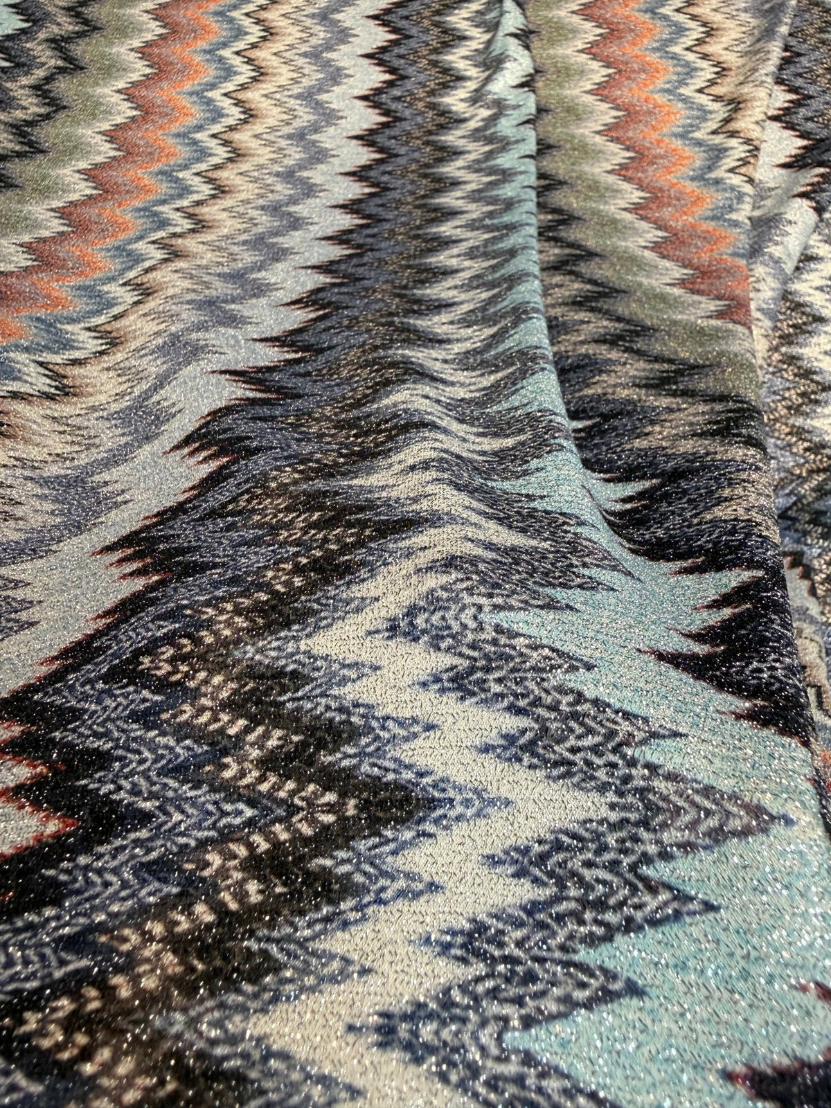 Blue & Silver Zigzag Fabric by the Metre - Whotex Fabrics London