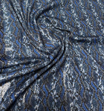Blue Snake Print Sequin Fabric by the Metre - Whotex Fabrics London