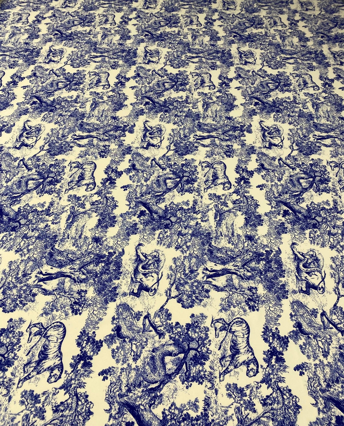 Blue Toile Print Crepe Fabric by the Metre - Whotex Fabrics London