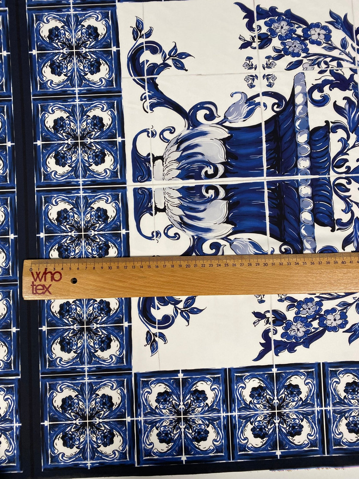 Blue & White Tile Print Crepe Fabric by the Metre – Classic Floral - Whotex Online Fabric Store