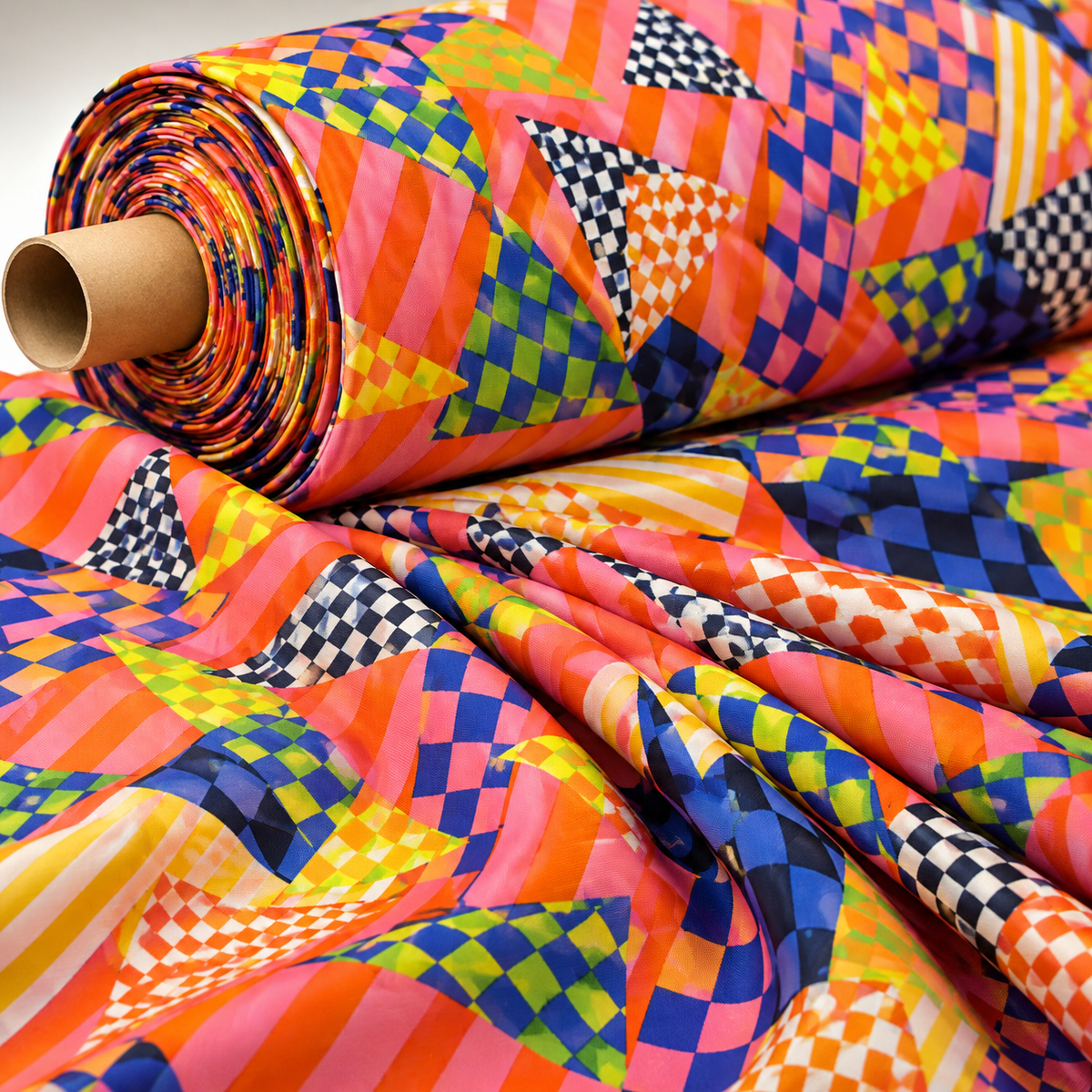 Bold Checkerboard Geometric Organic Cotton Poplin Fabric by the Metre - Whotex Fabrics London