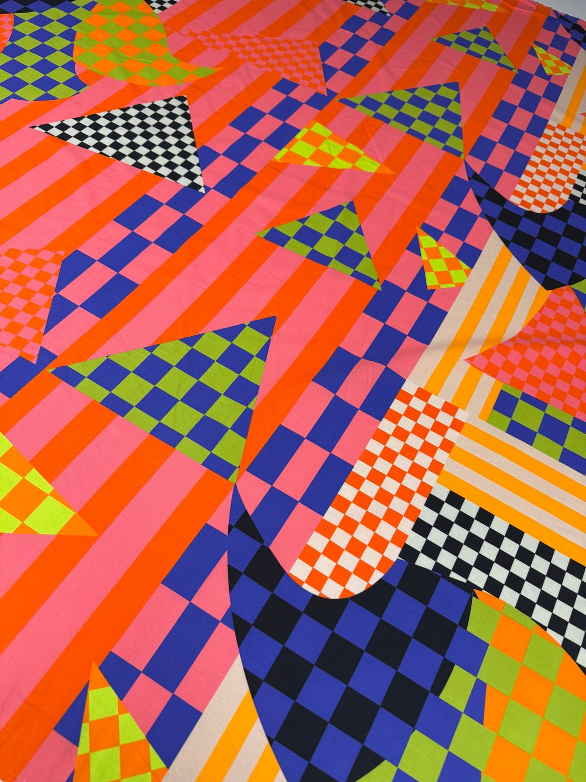 Bold Checkerboard Geometric Organic Cotton Poplin Fabric by the Metre - Whotex Fabrics London