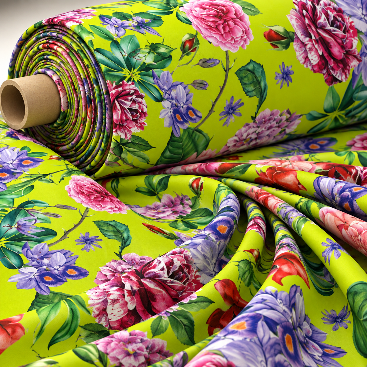 Bold Floral Satin Fabric by the Metre - Whotex Fabrics London