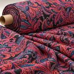Bold Red Paisley Print Fabric on Black Fabric by the Metre - Whotex Fabrics London