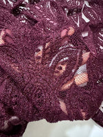Bordeaux floral pattern lace fabric with intricate floral design and 150 cm width