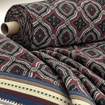 Burgundy and Black Geometric Pattern with Ethnic Striped Edge Design Fabric By Metre - Whotex Fabrics London