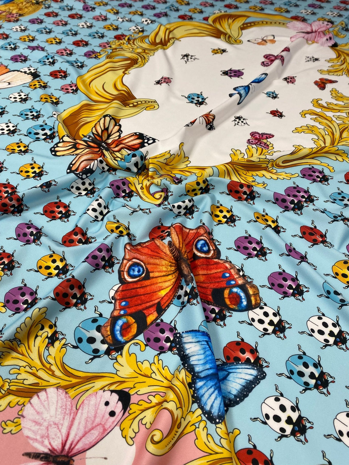 Butterflies Pink Polka Dot Fabric by the Metre - Whotex Fabrics London