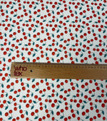 Cherry Print Fabric by the Metre – White Cotton Blend - Whotex Fabrics London