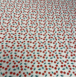 Cherry Print Fabric by the Metre – White Cotton Blend - Whotex Fabrics London